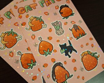 Hoja de pegatinas de gato fresa