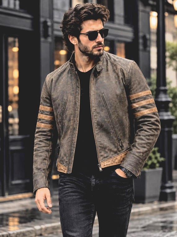 Wolverine Leather Jacket | Men's Brown Distressed Biker Jacket | X-Men Inspired Cosplay Costume | Halloween Outfit.