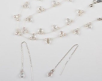 Ensemble unique de boucles d'oreilles en soie et perles avec enfileur