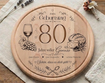 Personalisiertes Schneidebrett Geburtstag, rundes Holzbrett graviert, Geschenk zum 50 60 70 80 90, Servierbrett, Geschenkidee, Geschenke Oma