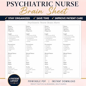 Psych RN Brain Sheet | Beoordelings- en verpleegkundig rapportagetool (digitale download)