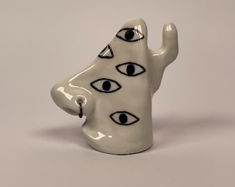 Nose-Shaped Eyeglass Stand With Devil Eyes - Handmade Ceramic Gift