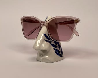 Porte-lunettes en forme de nez avec motifs bleus - Cadeau fait main en céramique