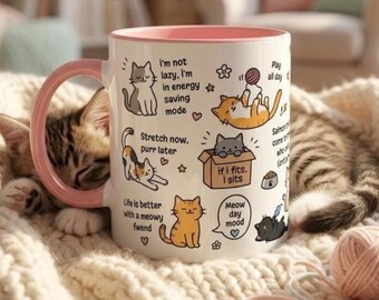 Taza divertida de gato, taza de café con gatitos adorables, regalo para amantes de los gatos, taza estética de gato, taza de animales adorables, idea de regalo divertida