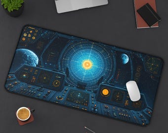 Sci Fi Space Desk Mat, Spaceship Cockpit Mouse Pad, Galaxy Gaming Desk Pad, Star Map Radar Desk Mat, Futuristic Office Desk Decor