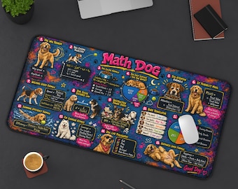 Dog Desk Mat, Funny Math Dog Mouse Pad, Neon Graffiti Pop Art Desk Pad, Large Gaming Desk Mat for Office Study Gift