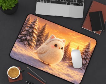 Cute Winter Chicklet Desk Mat | Snowy Pine Sunset Mousepad