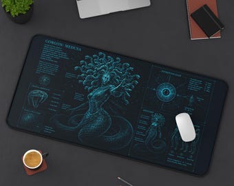 Medusa Anatomy Illustration Desk Mat | Mythical Gorgon Blueprint Mousepad