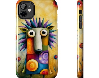 Whimsical Folk Art Critter Phone Case, Colorful Animal Art Cover (iPhone, Samsung)