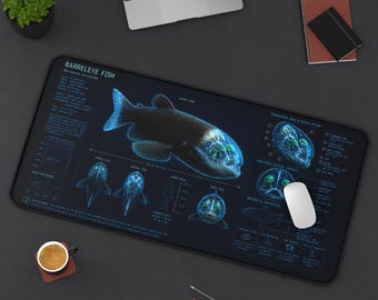 Barreleye Fish Desk Mat, Deep Sea Fish Blueprint Mouse Pad, Marine Biology Desk Pad, Ocean Science Desk Mat, Rare Fish Office Gift
