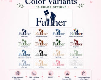 Father’s Day PNG Bundle, fathers day download,Dad and Child Silhouette With Balloons,16 Color Options, Digital Download PNG, 300 DPI