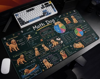 Golden Retriever Deskmat, Math Dog Desk Mat, Chalkboard Large Mouse Pad, Teacher Classroom Gift