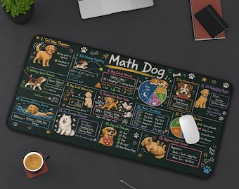 Math Dog Funny Desk Mat, Cute Canine Mouse Pad, Office Humor Gift, Large  Desk Decor, dog lover gift,Playful Workspace deskmat