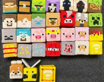 3D Pixel Block Handmade Crochet Keychain | Retro Sandbox Game Inspired Bag Charm & Desk Accessory