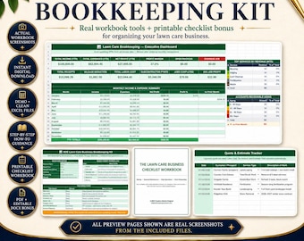 Lawn Care Bookkeeping Kit | Excel & Google Sheets Template for Landscaping Business Finances