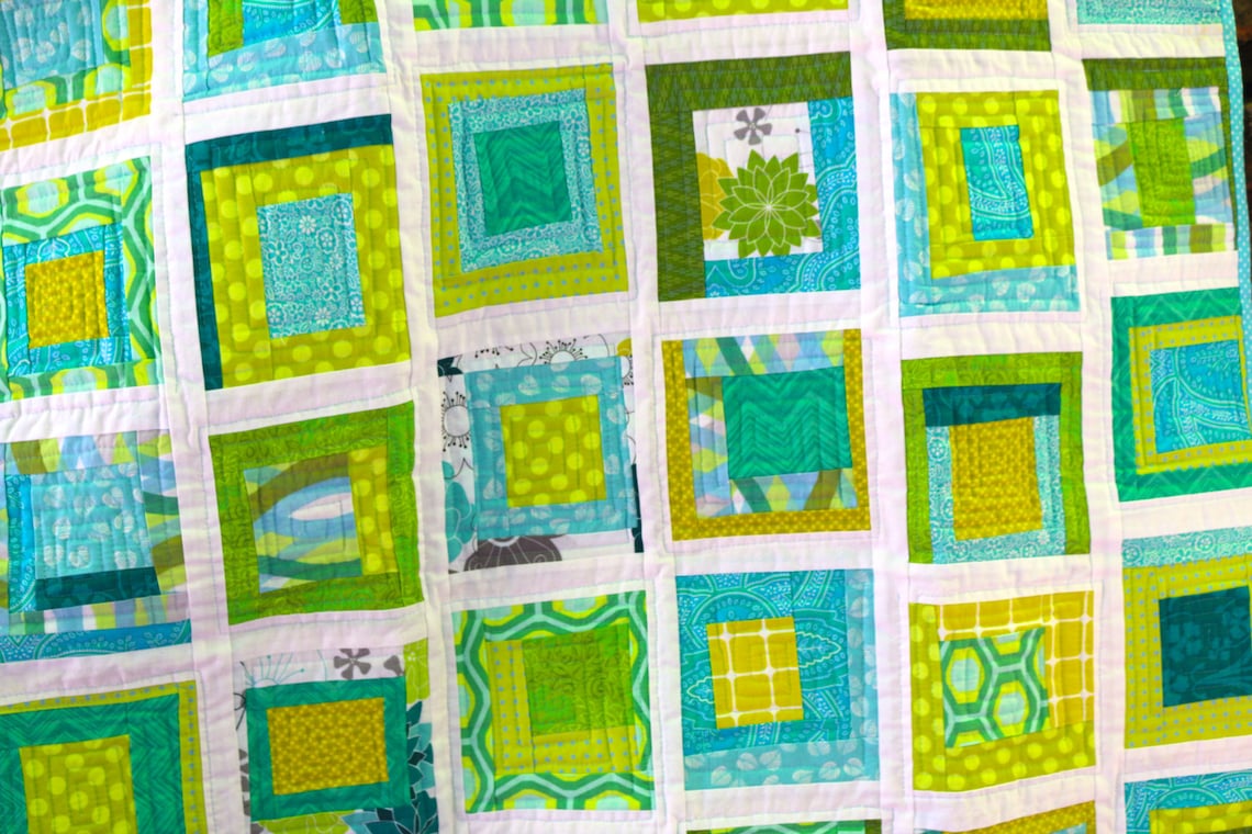 Modern Log Cabin QUILT PATTERN in 6 sizes Instant Download Etsy