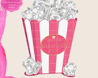 Diamond Popcorn PNG Clipart: Lyxig filmkväll sublimeringsdesign (digital nedladdning)