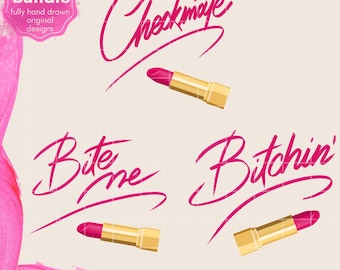 Sassy PNG-paket, sarkastiskt citat PNG, Bite Me Checkmate Bitchin läppstiftgrafik, rolig sublimering för kvinnor, t-shirt, digitala klistermärken Diva