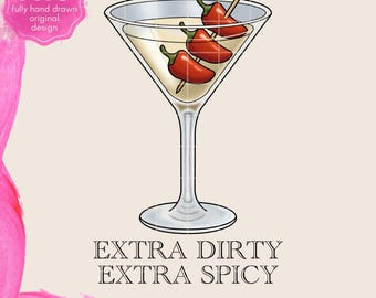 Kryddig Martini Clipart: Handritad cocktailillustration (digital nedladdning)