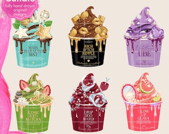 Glass PNG-paket, Matcha Ube Mint Clipart (digital nedladdning)