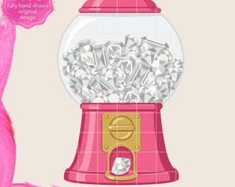 Diamond Gumball Machine PNG: Vintage Retro Boss Babe Sublimeringsgrafik, Digitalt Klistermärke (Digital Nedladdning)