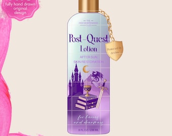 Post-Quest Lotion PNG: Fantasy Castle, Dragon, Sword Graphic (Digital Nedladdning)