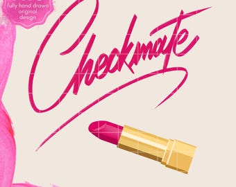 Schackmatt läppstift PNG, Sassy Boss Babe-design, magenta kalligrafi (digital nedladdning)