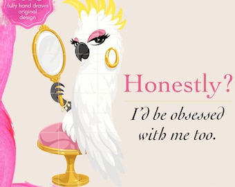 Sassy Cockatoo PNG: Glamorös papegojspegel Clipart (digital nedladdning)