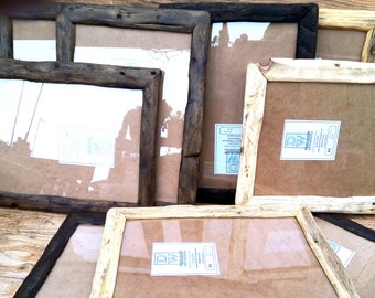 Rustic/driftwood style frames in locally sourced,recycled,wood.Medium dark.Very dark or clear beeswax finish.To fit A4,Free U.K.shipping