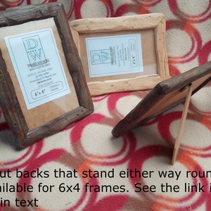 Driftwood style frames in recycled timber. Natural,medium dark or very dark wax finish.To fit 6"x4" Inc strut backs. FREE U.K.shipping
