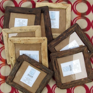 Rustic/driftwood style,locally sourced,recycled old wood.Medium dark,very dark or clear beeswax finish.Fits 6&quot;x6&quot;.Free U.K. shipping