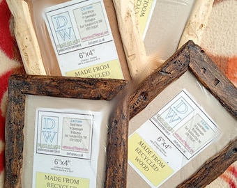 Rustic/driftwood style frames in recycled timber in clear wax, medium dark or very dark wax finish.To fit 6"x4" FREE U.K. shipping