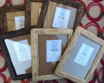 Rustic/driftwood style frames in locally sourced,recycled wood to fit 8"x6".Natural,Medium dark or Very dark beeswax finish.FREE U.K postage