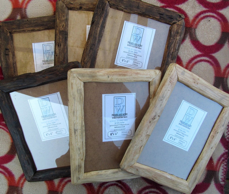 Rustic/driftwood style frames in locally sourced,recycled wood to fit 8x6.Natural,Medium dark or Very dark beeswax finish.FREE U.K postage image 1