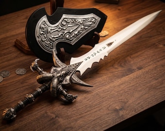 Frostmourne Sword Replica – Full Metal Lich King Warcraft Inspired Blade, Fantasy Cosplay Sword, Gaming Collectible, Medieval Display Weapon