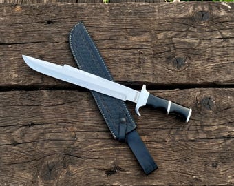 Handmade Predator Inspired Bowie Knife – Fantasy Movie Replica with Leather Sheath, Collector Display Knife, Cosplay Prop & Gift for Him