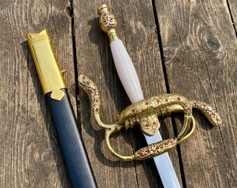 Handmade Stainless Steel Longsword – Gold Snake Hilt, Toledo Inspired Medieval Display