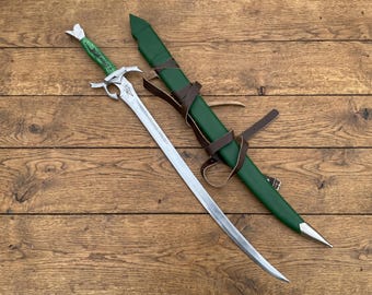 Handmade Elven Fantasy Sword with Leather Sheath – Stainless Steel Collectible Blade