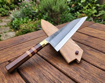 Hand Forged Cu-Mai Chef Knife, Carbon Steel Kitchen Knife, Rosewood Handle, Wooden Scabbard, Chef Gift, Wedding Gift