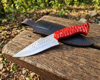 Handmade Stainless Steel Fixed Blade Knife with Leather Sheath, Full Tang Outdoor Utility Knife, Camping Gift, Collector Piece