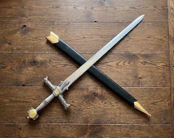 Handcrafted Medieval Knight Sword with Engraved Blade and Scabbard – Crusader Longsword Replica