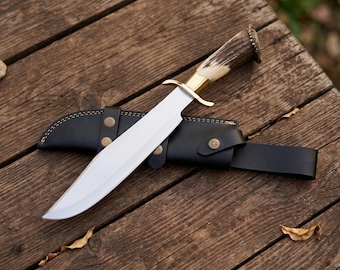 Aldo Raine Bowie Knife Replica – Handmade Inglourious Basterds Inspired Collectible, Movie Prop Knife with Leather Sheath, Cosplay Display