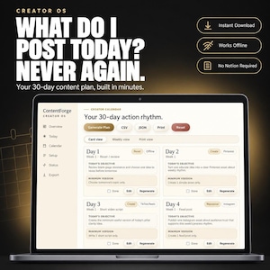 30 Day Social Media Content Planner, Content Calendar Generator for Creators, Offline HTML Tool, No Notion, Digital Download