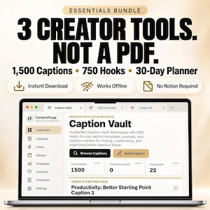 Social Media Planner & Hook Bundle, Instagram Captions Template, TikTok Video Script Prompts, UGC Content Creator Tool, No Notion App
