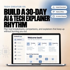 Tech Creator OS: 30-Day AI Explainer Content Calendar (Digital Download)