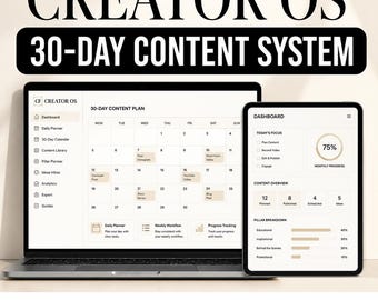 30-dniowy planer treści Creator OS, system przepływu pracy, alternatywny panel Notion