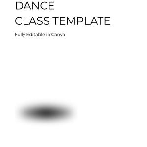 Può includere: Un modello bianco con testo nero che recita "CONTEMPORARY DANCE CLASS TEMPLATE" e "Fully Editable in Canva." La parte inferiore del modello riporta le parole "Training . Creation . Composition."