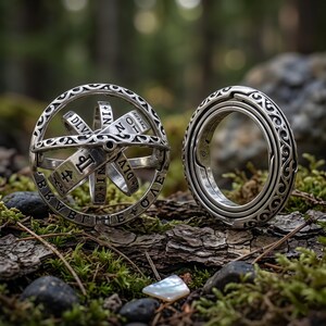 Mystic Puzzle Spinner Ring, geheime transformerende fidgetring, ring astrologische bol, alchemist sieraden, fantasiecadeau voor nerds