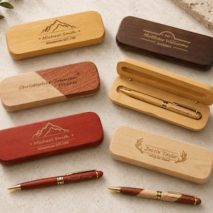 Personalisiertes Holz Stift und Etui Set, individuell graviertes Exekutiv Geschenk für Männer und Architekten