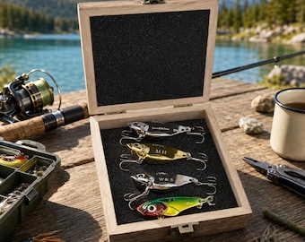 Custom Engraved Wooden Fishing Lure Set, Personalized Angler Tackle Accessory
